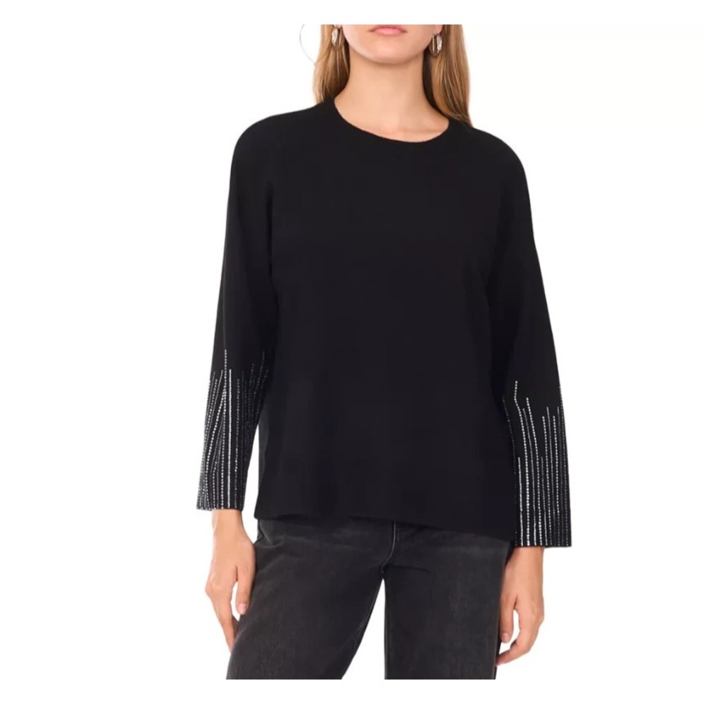 Sam & Jess Women's Rhinestone Long Sleeve Sweater Black Size L